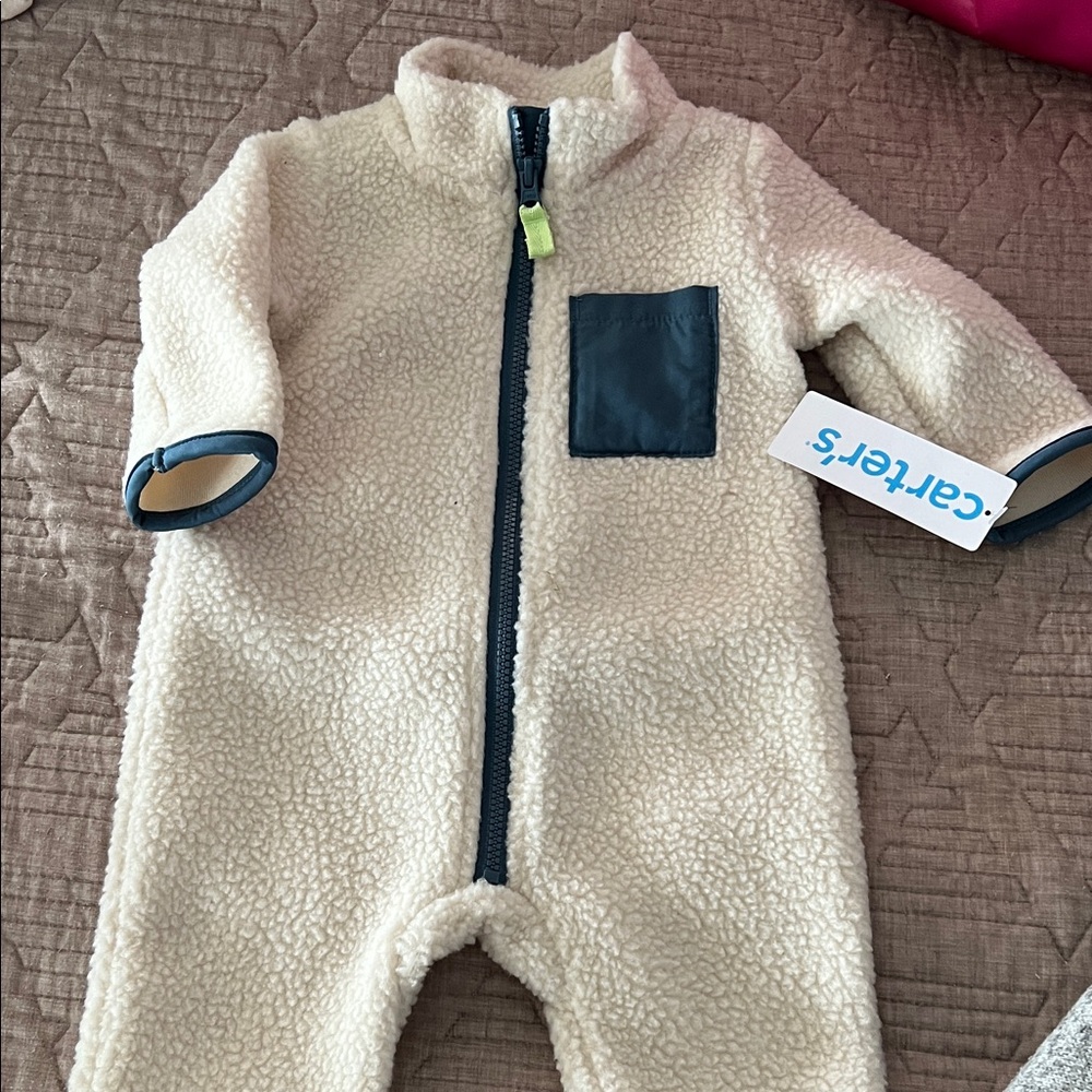 Carter's Cream and Navy Sherpa Footie